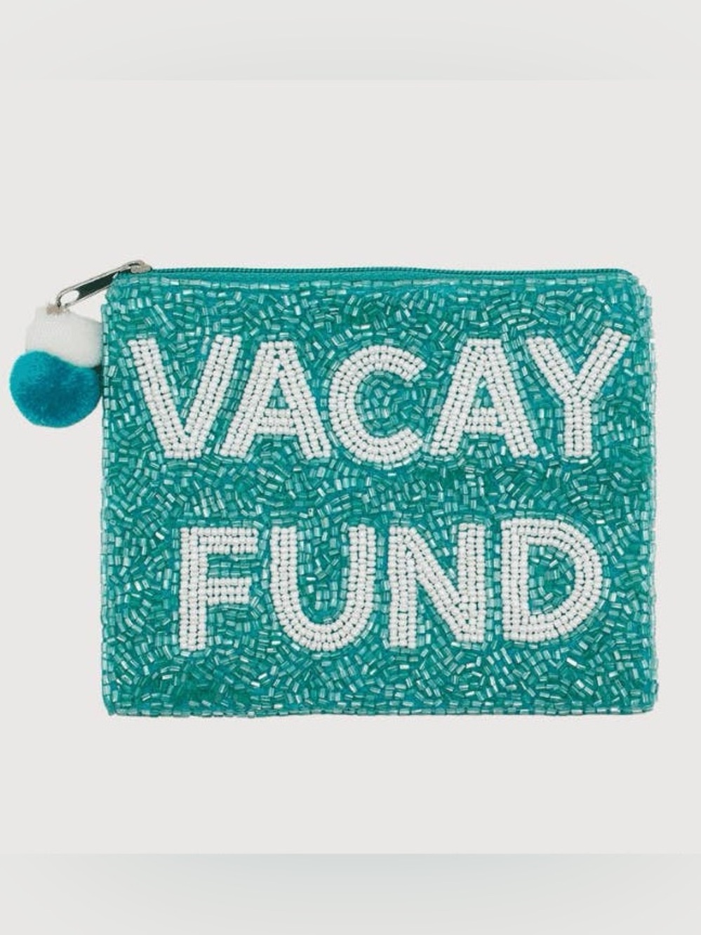Nu Shuz Key West Hand-Beaded 'Vacay Fund' Turquoise Clutch Coin Pouch Purse